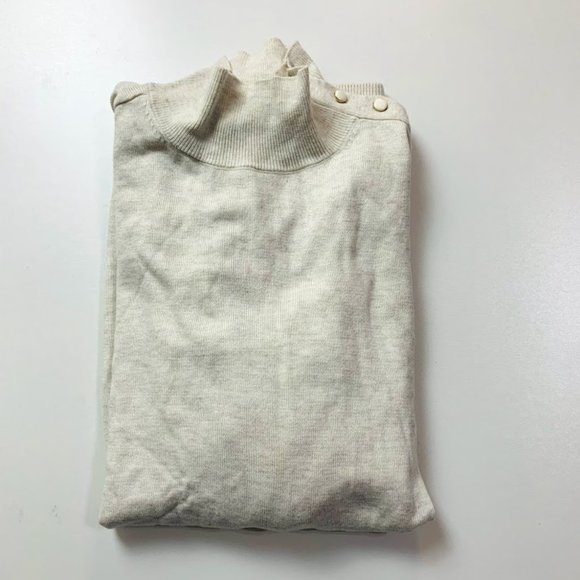 NWT Ann Taylor Sweater Shoulder Button Turtleneck Knit Neutral Oatmeal Mock XXL - Picture 3 of 7